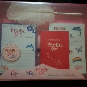 Stationery Set with Feather Pen - Red and White